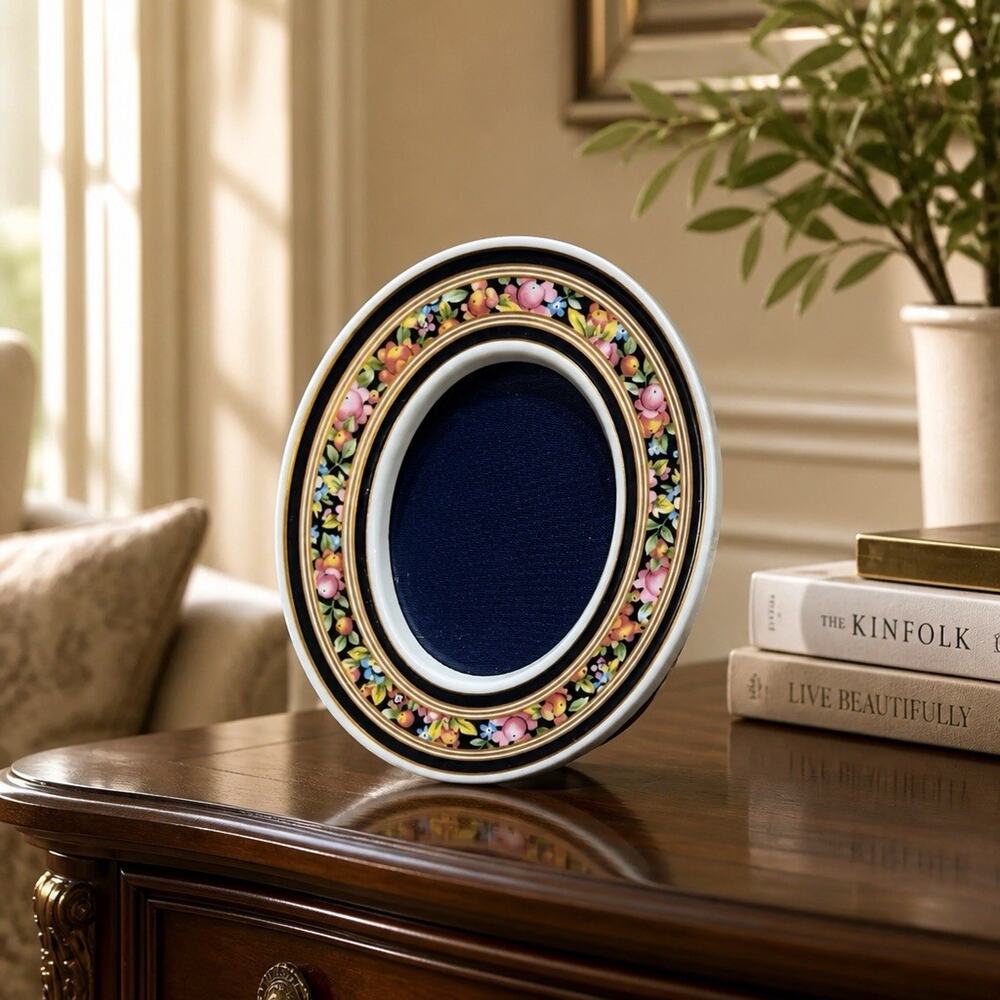 Wedgwood Clio Bone China Picture Frame – Floral & Black Border – Made in England